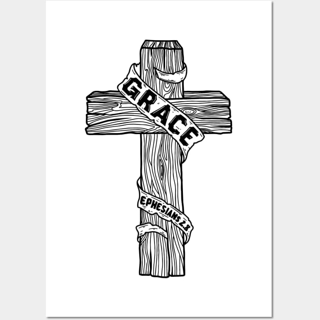 A wooden cross with the inscription "Grace" Wall Art by Reformer